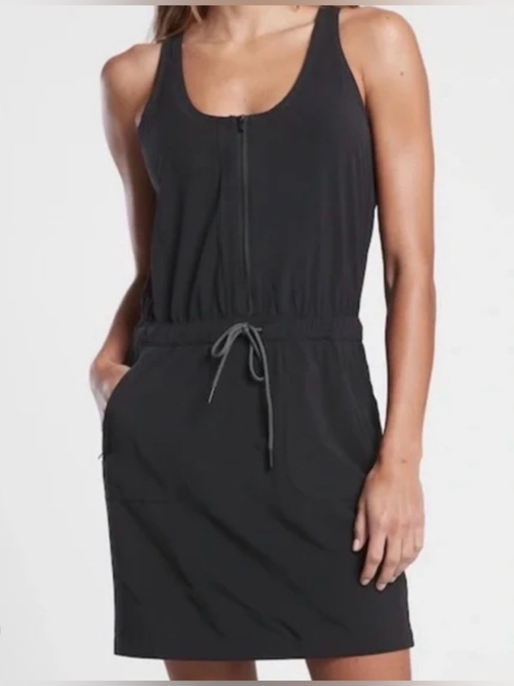 ATHLETA Expedition Black Skort Dress Zip Front and Drawstring Waist NWT 8